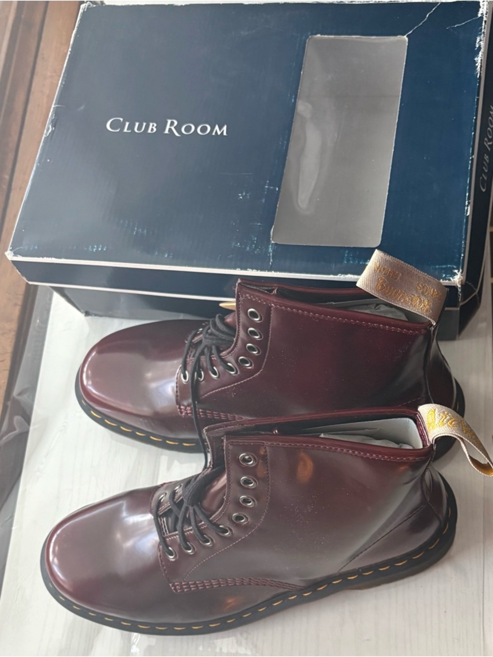 Club Room Men’s Wine/Burgundy Gloss Leather Lace-Up Boots